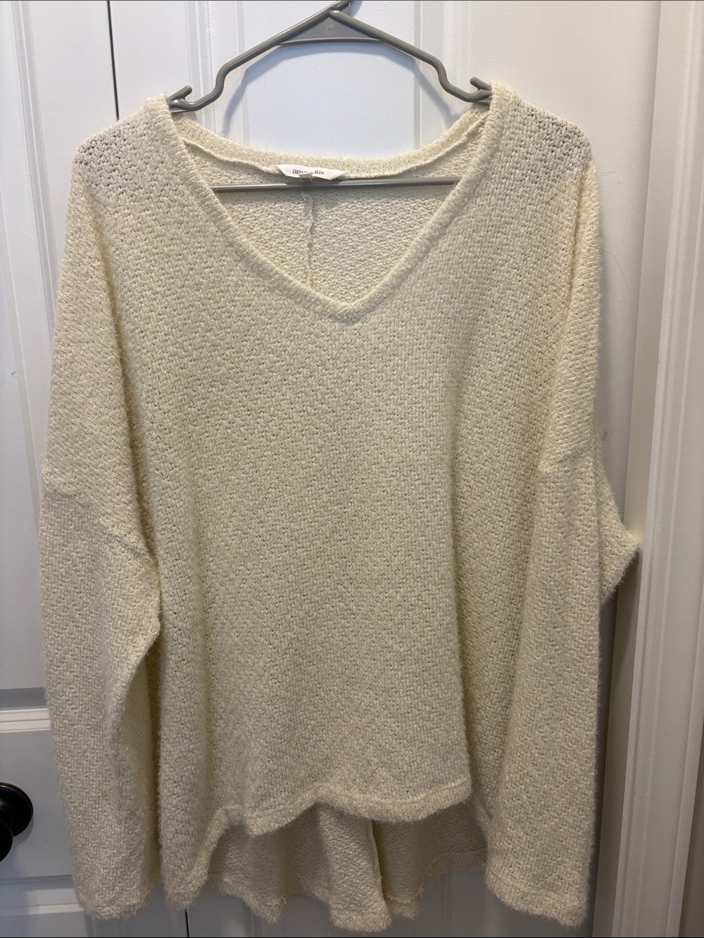 Amaryllis Cream V-Neck Textured Knit Sweater